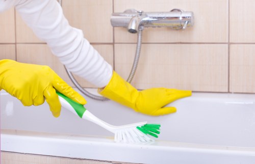 Detailed post-renovation cleaning in a kitchen after building work